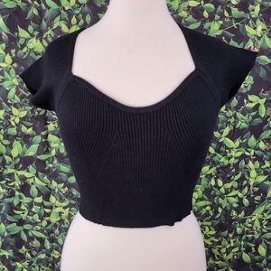 Zusamme Black Rib Knit Crop Sweater Top Large